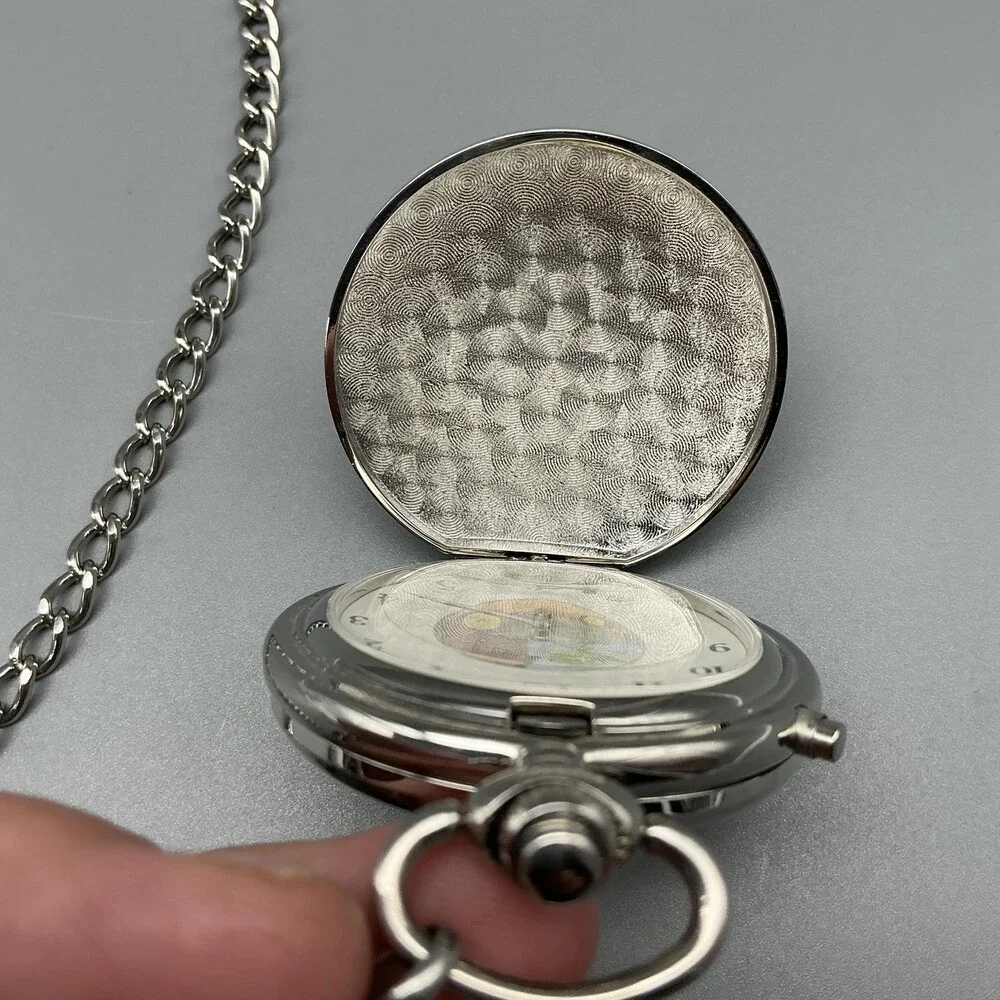 John Deere Pocket Watch Men 45mm Silver Tone Tractor Dial Chain New Battery
